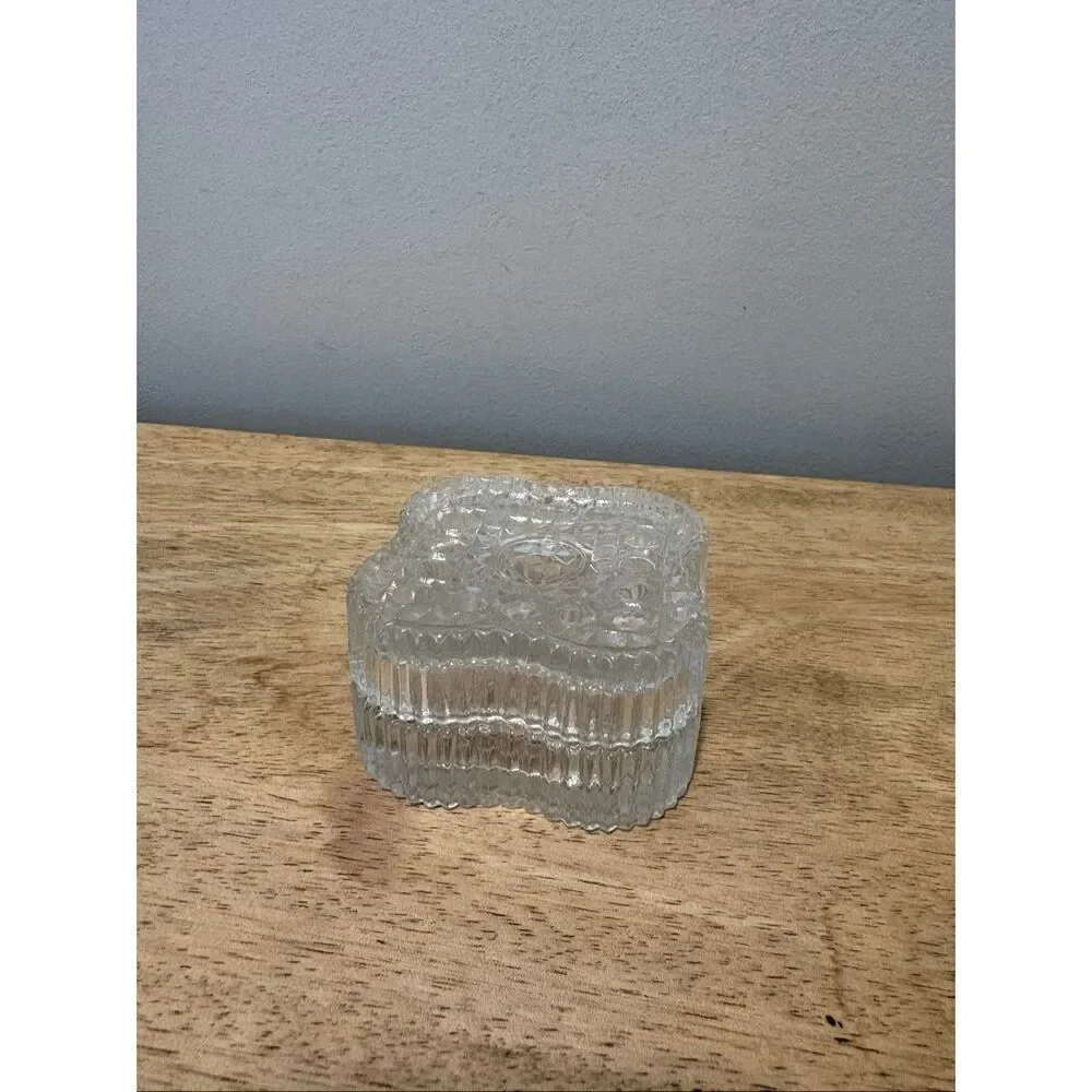 Vintage Borgonovo Pressed Glass Square Button & Cane Covered Trinket Dish